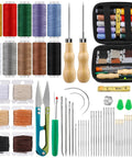Leather Sewing Kit For Upholstery And Home Projects Heavy Duty Needle And Thread Set With Waxed Thread And Stitching Needles Includes Threaders Scissors Measuring Tape And Thimble For Car Seats Backpacks Carpets Shoes And Sofas