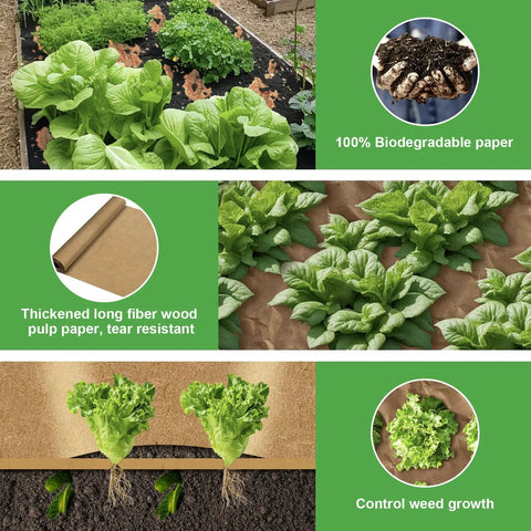 Biodegradable Garden Weed Barrier Paper Roll for Outdoor Gardens and Lawns, thickened tear resistant, mulch mat use