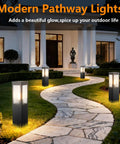 Heavy Duty Outdoor Path Light 15.75 Inches Modern Landscape Bollard illuminating a stone pathway in a garden setting.