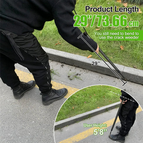 Person using 29 Inch Long Manual Crack Weeder For Sidewalk Crevices And Paver Edges Metal Handle Weed Puller.