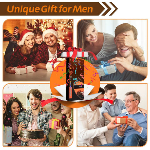 Collage of people celebrating with gifts, showcasing a Heavy Duty 12 Plus 5 Inch Contour Gauge With Locking Pins Tracks Weird Shapes Fast Slick Trace Tool.