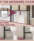 Solid As A Rock Three Tier Over Toilet Storage Cabinet with Removable Paper Holder and Four Grip Hooks, showing adjustable tube positions.