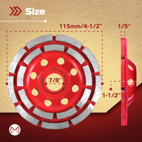 Front and side view of Diamond Cup Grinding Wheel 4 1/2 Inch For Angle Grinder Double Row Concrete Masonry Cup Wheel