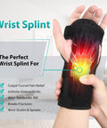 Person wearing Copper Infused Adjustable Wrist Support Splint For Carpal Tunnel Relief Fits Both Hands with pain relief graphic