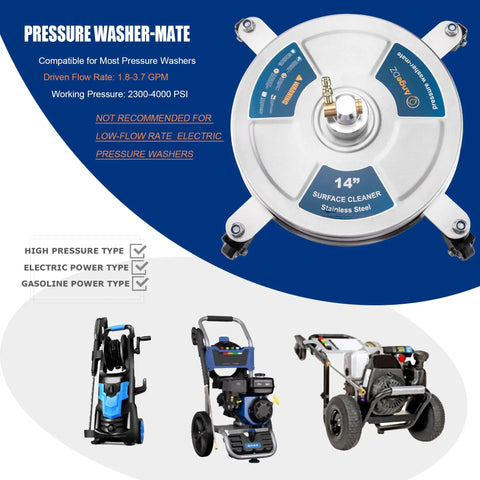 Pro Grade 19 Inch Pressure Washer Surface Cleaner With Four Wheels And Quick Connect, Stainless Steel Power Washer Attachment.