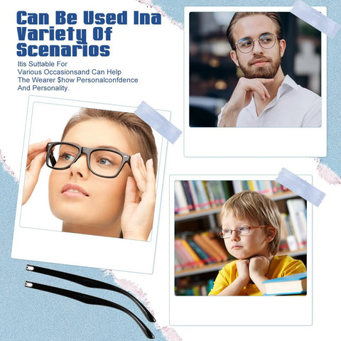 Premium Eyeglasses Repair Kit Including Two Pairs Of Replacement Arms And Legs With Non Slip Silicone Ear Tips Nose Pads Plus Full Hardware Set For No Sweat Fixes That Stay Hella Secure displayed with diverse users wearing stylish glasses.