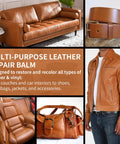 Heavy Hitter Leather Revival Balm And Scratch Fix Kit Vibrant Tone Match Cream for leather couch, jacket, belt, and bag restoration.