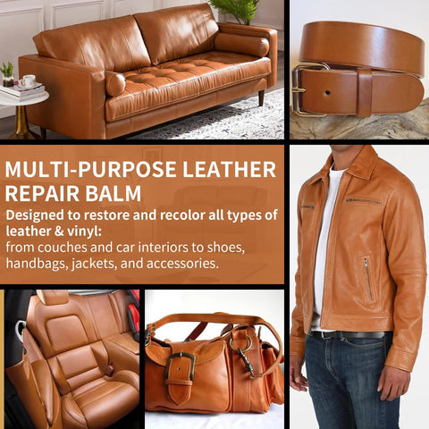 Heavy Hitter Leather Revival Balm And Scratch Fix Kit Vibrant Tone Match Cream for leather couch, jacket, belt, and bag restoration.
