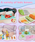 Kids kitchen knife set, 21 pieces, includes cutting board, crinkle cutter, cake scrapers; colorful plastic knives.