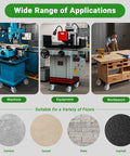 6 Inch Heavy Duty Caster Wheels on industrial equipment and workbenches, suitable for various floors like cement and carpet