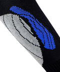Close-up of Elite Wool Race Ski Socks for Cold Weather Skiing and Snowboarding, Black Blue, Large XL showing knit pattern detail.