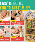 Sweet Bug Hotel Kit for Kids Easy Cedar Wood Insect House Craft Kit with tools, steps to build and customize insect house.