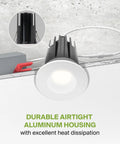 Two-Inch Recessed Led Lights With Junction Box For No Sweat Install Smooth Glow Dimmable Downlights showing durable airtight aluminum housing.