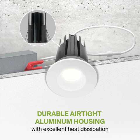Two-Inch Recessed Led Lights With Junction Box For No Sweat Install Smooth Glow Dimmable Downlights showing durable airtight aluminum housing.