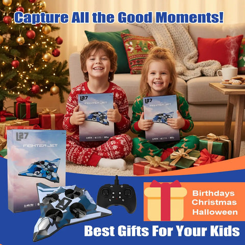Kids holding Dope Remote Control Foam Fighter Jet With Lights 360 Degree Flips And Stable Hovering Easy RC Airplane Toy For Gift
