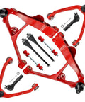 Beefed Up Front End Lower And Upper Control Arms Suspension Kit With 4 Control Arms And Ball Joints Tie Rods And 2 Sway Bars For Chevy GMC Silverado Sierra Avalanche Suburban Yukon XL 1500 Tahoe, red steel front suspension parts