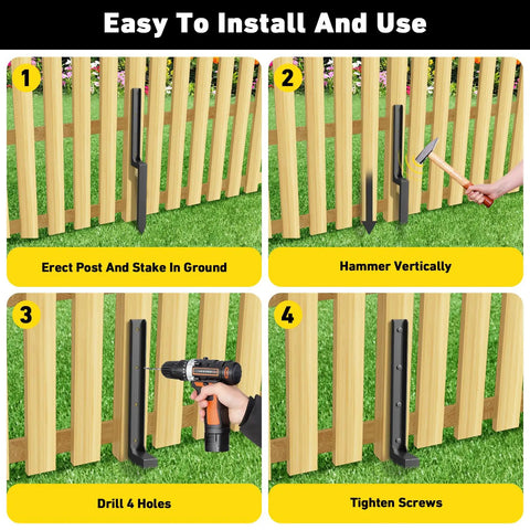 Installation steps for Beefy Heavy Duty Fence Post Repair Kit 2 4 6 8 Pack With Thick Ground Spike Anchors For Fixing Broken Or Tilted Posts