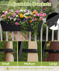 Tough As Nails Two Pack Metal Railing Planter Box 36 Inch, adjustable brackets shown with flowers for outdoor use.