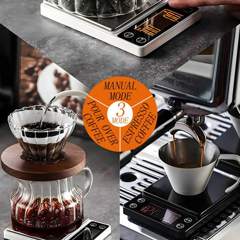 Compact Portable Coffee Scale With Timer 3kg 0.1g High Precision Espresso Scale with pour-over and espresso modes displayed