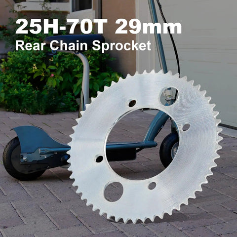 Rear Chain Sprocket 25H 55 Tooth Replacement For Razor E300 Electric Scooter with scooter in background