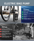 Cordless Portable Tire Inflator Mini Air Pump With Digital Pressure 150 PSI for bike next to digital gauge display