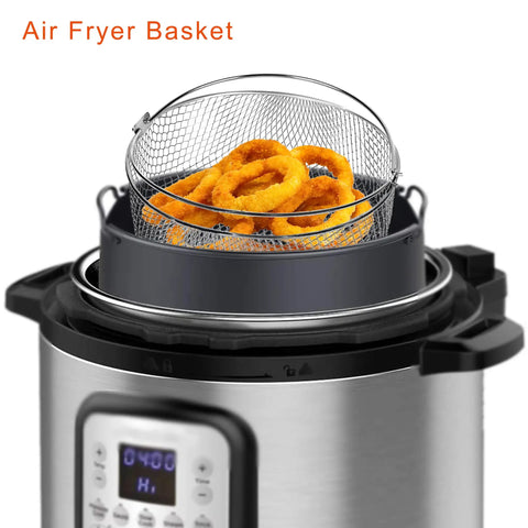 Air Fryer Basket For 6Qt And 8Qt Electric Pressure Cooker, 8.27 Inch Diameter Mesh Steamer Basket with onion rings