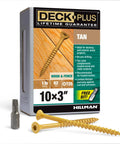 Coated Exterior Wood Deck Screws Three Inch Tan Finish, Size Ten Coarse Thread, Self Drilling Point box with screws