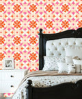 Badass Geometric Retro Floral Peel And Stick Wallpaper Roll Residue Free Self Adhesive Wall Covering For Smooth Diy Makeover featured in a bedroom.