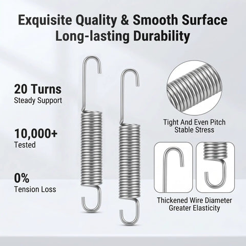 Pro Quality 4.5 Inch Recliner Springs 2 Pack Stainless Steel Tension Parts For Home Furniture shown with detailed features.