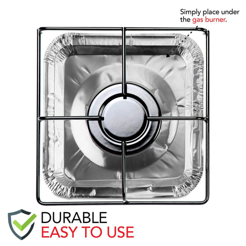 Heavy Duty Aluminum Stove Top Burner Liners 8.5 Inch 100 Pack Disposable Covers under gas burner with grease spill catch.
