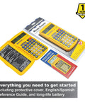 Material Estimator Calculator For DIYers And Pros That Converts Feet Inches Fractions Yards And Meters And Delivers Instant Building Material Cost Estimates For Contractors Tradesmen Handymen And Construction Professionals with protective cover and guide