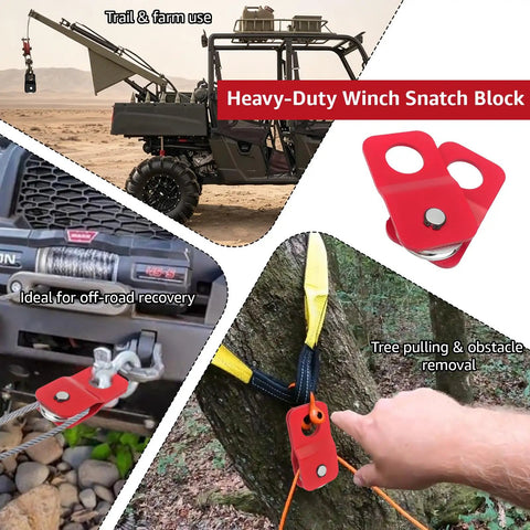 8000 Lb Winch Snatch Block Pulley For Off Road Vehicles Beefy Heavy Duty Steel Recovery Pulley 54 mm Wheel Fits 316 To 14 Inch Winch Cable Red ATV UTV Truck used for off-road recovery