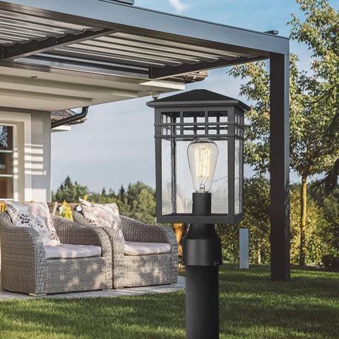 Outdoor Post Light Fixture With Black Finish And Seeded Glass Modern Exterior Pillar Lantern For Garden Backyard Patio Porch Or Pathway Weather Resistant And Durable Outdoor Lighting That Slaps