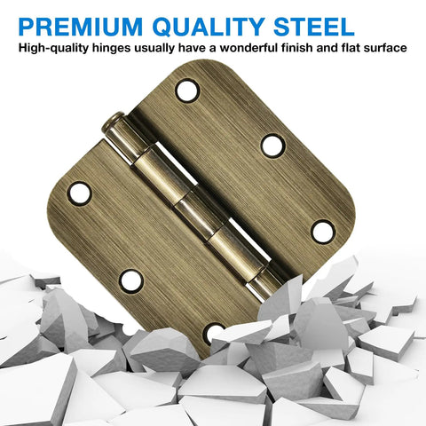 Antique Brass Door Hinges 3.5 Inch Heavy Duty Interior 12 Pack Round Corner 5/8 Radius Swing 270 Degree For Bifold Doors Cabinets