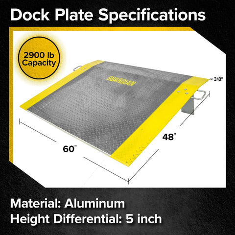 Beefy Aluminum Dock Plate 48 x 60 For Pallet Jacks And Hand Carts, 2900 Lb Capacity, Durable Loading Dock Bridge With High Visibility Yellow Curbs