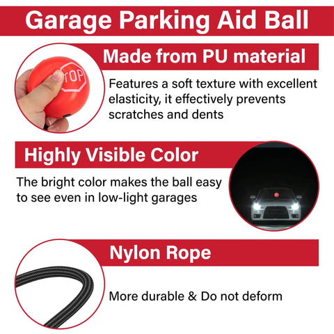 Two Piece Red Tennis Ball Garage Parking Aids Driveway Vehicle Stopper Markers Dead Nuts Reliable Spotting Setup Bumper Shield No Sweat Outdoor Car Accessories with PU material and nylon rope.
