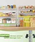 45 Inch Wide 3 Tier Metal Shelving On Wheels Built Tough Beefy Heavy Duty Steel Storage Rack With 450 Lbs Capacity Perfect For Kitchen Garage And Laundry Rust Resistant Mobile Storage Cart, chrome shelves with pantry items