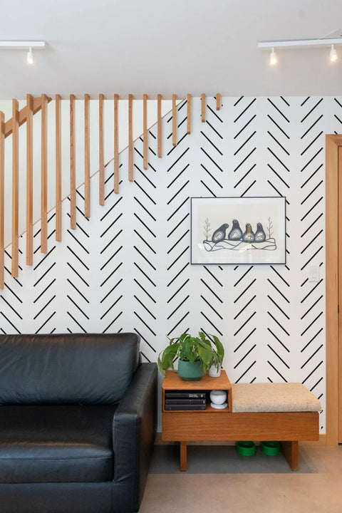 Room with Extra Large Herringbone And Chevron Wall Stencil Set 16 By 40 Inches Includes Two Stencils For No Fuss Easy DIY Wall Art Painting Modern Geometric Pattern For Walls With Step By Step Instructions, black and white pattern decor.