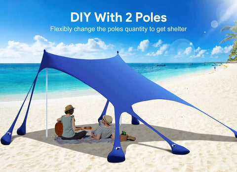 10x10 Ft Beach Tent Sun Shelter UPF50 Plus With 8 Sandbags And 4 Aluminum Poles Windproof Beach Canopy on a beach