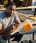 Man showing Inline Fuel Filter For Small Engines And Lawn Mowers Universal 1 Quarter Inch To 5 Sixteenth Inch Fuel Line