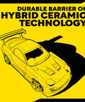 Illustration of a sports car with a spoiler, emphasizing durable hybrid ceramic technology, related to Easy Spray On Ceramic Wax For Cars With SiO2 Hybrid Barrier Technology Simple Hose And Towel Detail No Mess Quick Shine And Long Lasting Protection In A 26 Oz Bottle.