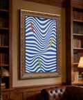 Coastal Kayaking Wall Art Ocean Decor Poster Abstract Wave Print Rowing Artwork displayed in framed setting in classic room