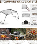 18-Piece Camping Cookware Set With Utensils Camp Mess Kit Dope Hard Anodized Aluminum For Quick Heat Transfer displayed on grill