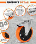 Built Tough 5 Inch Swivel Caster Wheels With Dual Brakes Set Of 4, showcasing dual brake and double ball bearings.