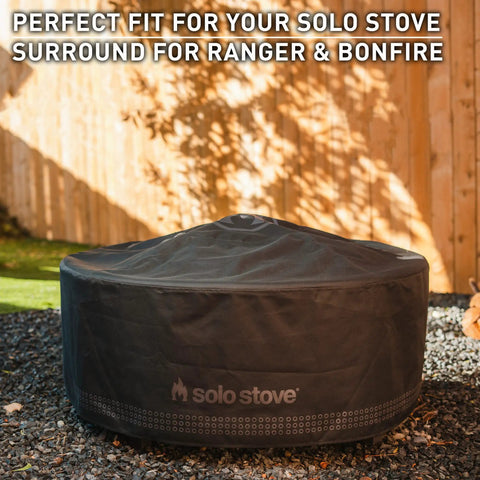 Surround Shelter Small Fire Pit Surround Cover For Heavy Duty Weatherproof Protection From Rain Snow Dust Easy Fit With Aluminum Support Stays And Solution Dyed Acrylic PVC Backing Black 20.8 By 42.5 In covering a fire pit in a backyard setting