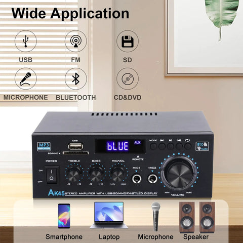 Dope Bluetooth 5.0 Stereo Amplifier 400W 2 Channel For Home Stereo System with FM Radio USB SD Card Remote Control displayed