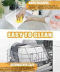 Image demonstrating Stainless Steel Quarter Sheet Pan With Rack 9x13 Inch being easy to clean by hand wash and dishwasher safe.