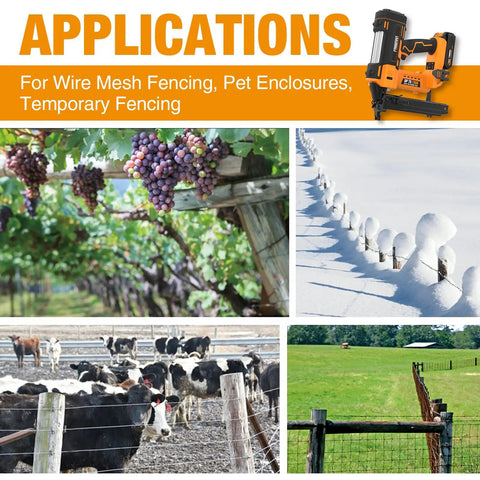 Applications of Hardcore 20V Cordless Fencing Stapler Kit Bundled With 16 Gauge 1 Inch Staples in pet enclosures and vineyards.