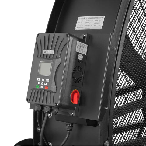 Control panel of Built Heavy 79 Portable Industrial Fan with stepless speed control for warehouse and shop airflow.