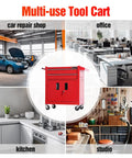 Heavy Duty Steel Tool Cart On Wheels, Red Rolling Tool Chest With Lockable Double-Door Cabinet And Two Drawers in workshop, office, studio, kitchen settings